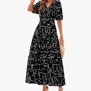 Chic Black and White Patterned Maxi Dress